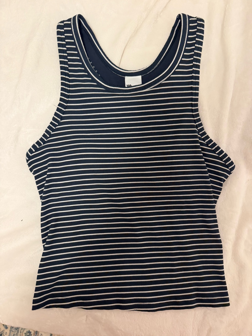all in motion Navy and White Striped Ribbed Tank